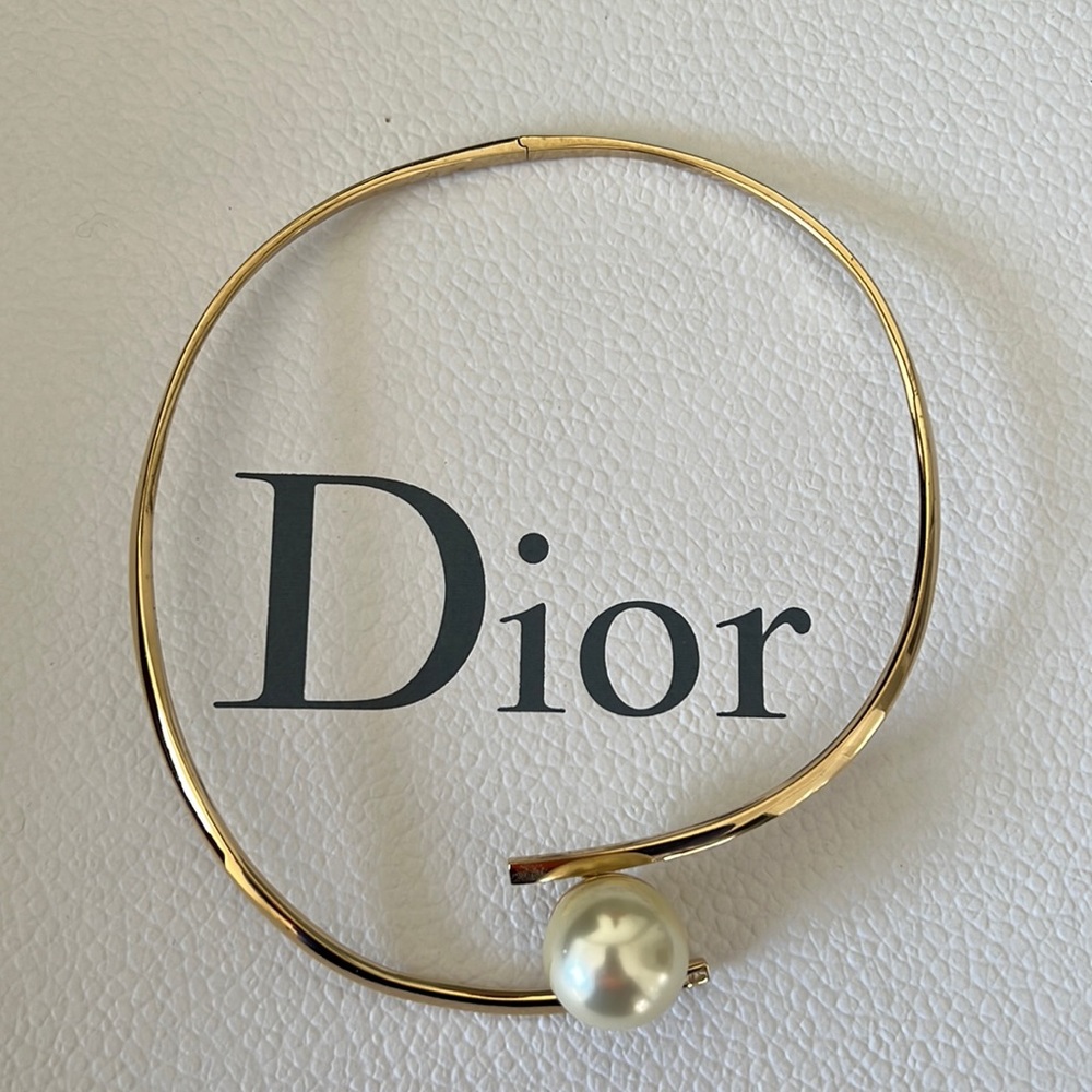 Dior Christian Pearl Gold Choker Necklace